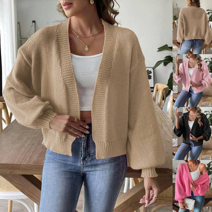 Women's Lantern Sleeve Simple Casual Short Sweater