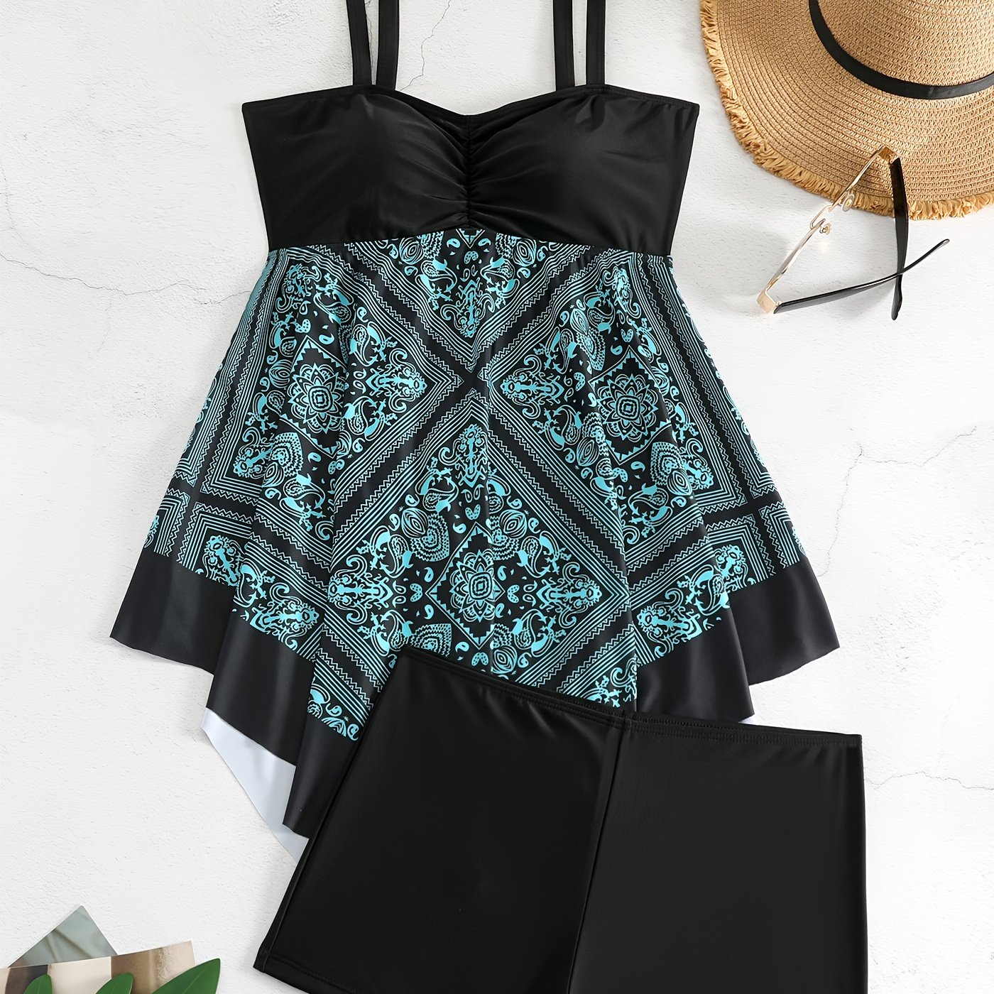 Plus Size Tribal Print One-Piece Swimsuit - Off Shoulder Bandeau Swimwear for Women