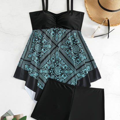 Plus Size Tribal Print One-Piece Swimsuit - Off Shoulder Bandeau Swimwear for Women