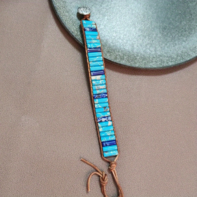 1pc Bohemian Trend Rectangular Cylindrical Colorful Woven Stone Bracelet for Men Jewelry