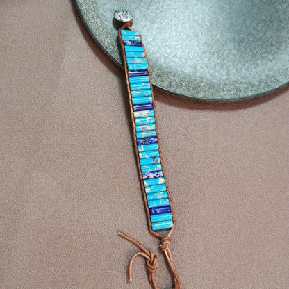 1pc Bohemian Trend Rectangular Cylindrical Colorful Woven Stone Bracelet for Men Jewelry