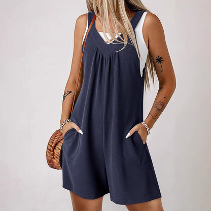 Women's Knitted Side-pocket Overalls