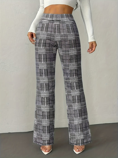 Houndstooth Wide-leg High-waisted Versatile Slim-fit Wool Straight-leg Pants