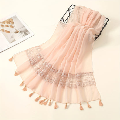 Embroidery Hollow Lace Tassel Scarf Fashion Elegant Casual Cold Weather Scarves Wraps For Women for eid