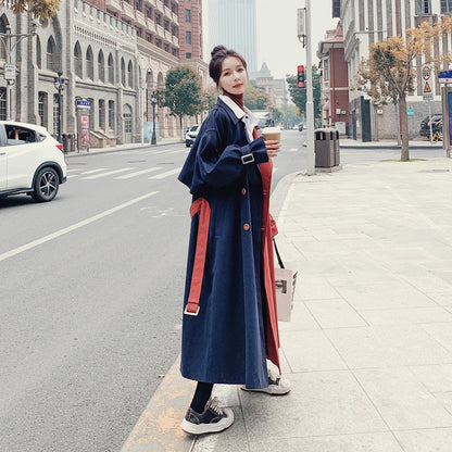 Stitching Contrast Windbreaker Mid-length Loose Coat