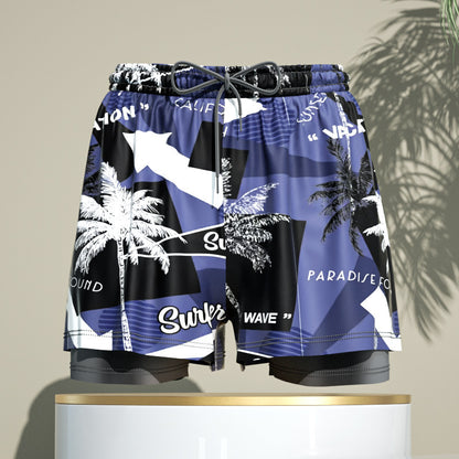 Men's 2-in-1 Breathable Loose Quick Drying Swimming Trunks Swimming Shorts Swimming Pants Flat Corner Pants Beach Pants Hot Spring Swimming Equipment