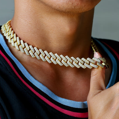 Men's Cuban Link Iced Out Necklace with Color Chains and Paved Rhinestones, Rapper CZ Cuban Chain Necklace for Women, Hip Hop Jewelry Gift