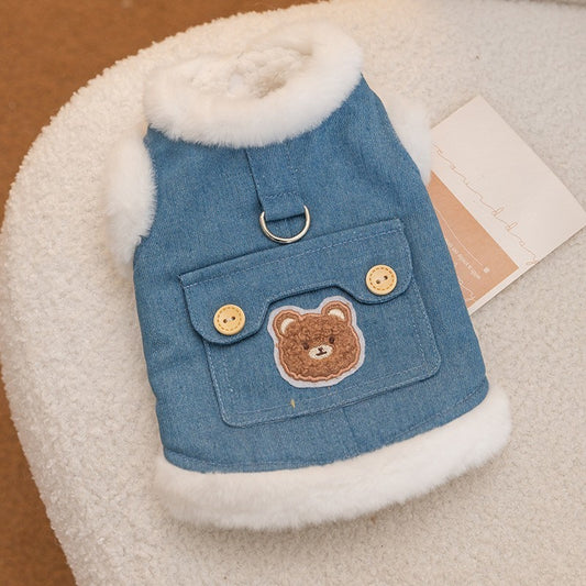 Winter Fleece Pet Dog Clothes Bear Print Dog Down Coat Warm Soft Puppy Vest Jacket Fashion Cat Jacket Coat Cute Pet Dog Costumes