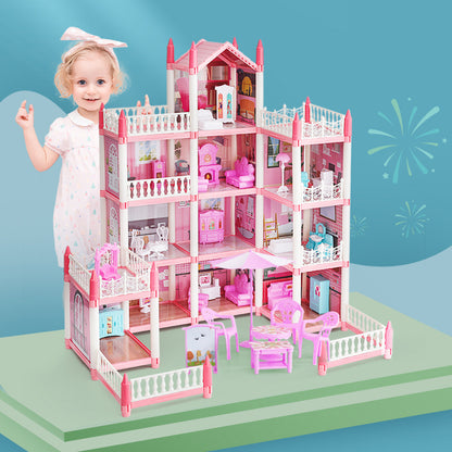Pink Dollhouse for Girls - 11 Room DIY Pretend Play Toy House with Furniture