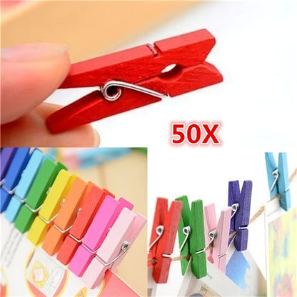 50pcs Vibrant Wooden Photo Clips for Creative DIY Decorative Storage, Handcrafting, and Displaying Cherished Memories