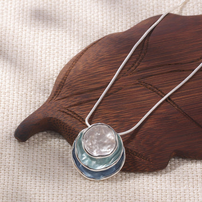 1pc Elegant Blue Enamel Pendant Necklace for Men - Zinc Alloy with Golden Accents, Twisted Rope Chain Design, Sophisticated Accessory for Formal or Casual Attire