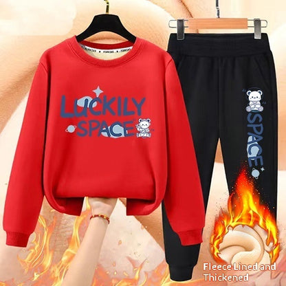 Boys' Winter Casual All-Match Fleece-Lined Thickened Outfit
