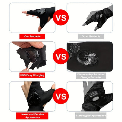 1 Pair Rechargeable Finger Light Gloves - Super Bright LED Flashlight, Hands-Free Lighting, Convenient USB Charging - Perfect for Outdoor Camping Fishing Gadgets and Tools