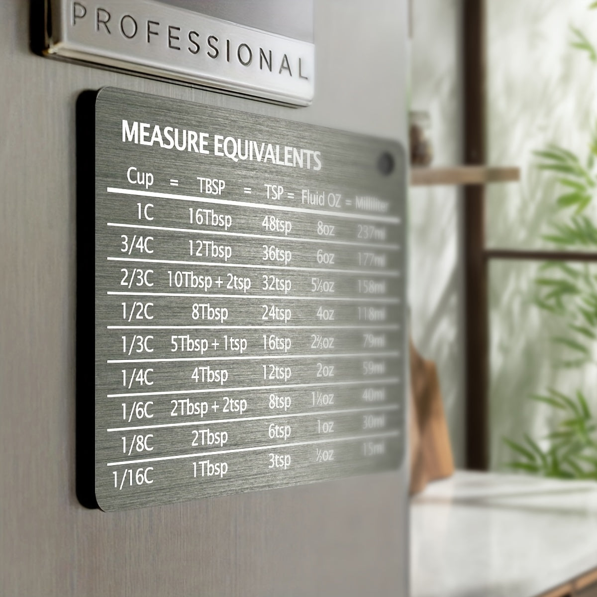 [1pc Magnetic Fridge Magnet Scale] 1pc Stainless Steel Fridge Magnet, With Magnetic Scale Plate, Common Unit Conversion Comparison Table 4.3in/3.3in