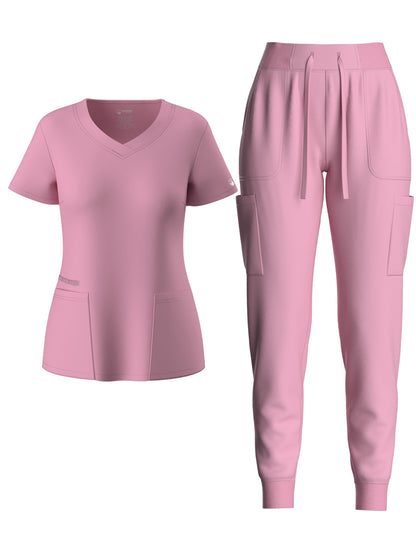 Premium Medical Scrubs Set - V-Neck Top & Drawstring Pants | Professional Healthcare Uniform for Women