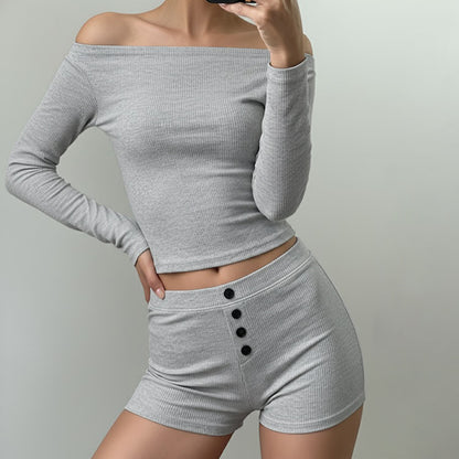 Women's Casual Long-sleeve Top Low-rise Button-front Hip-hugging Hot Pants