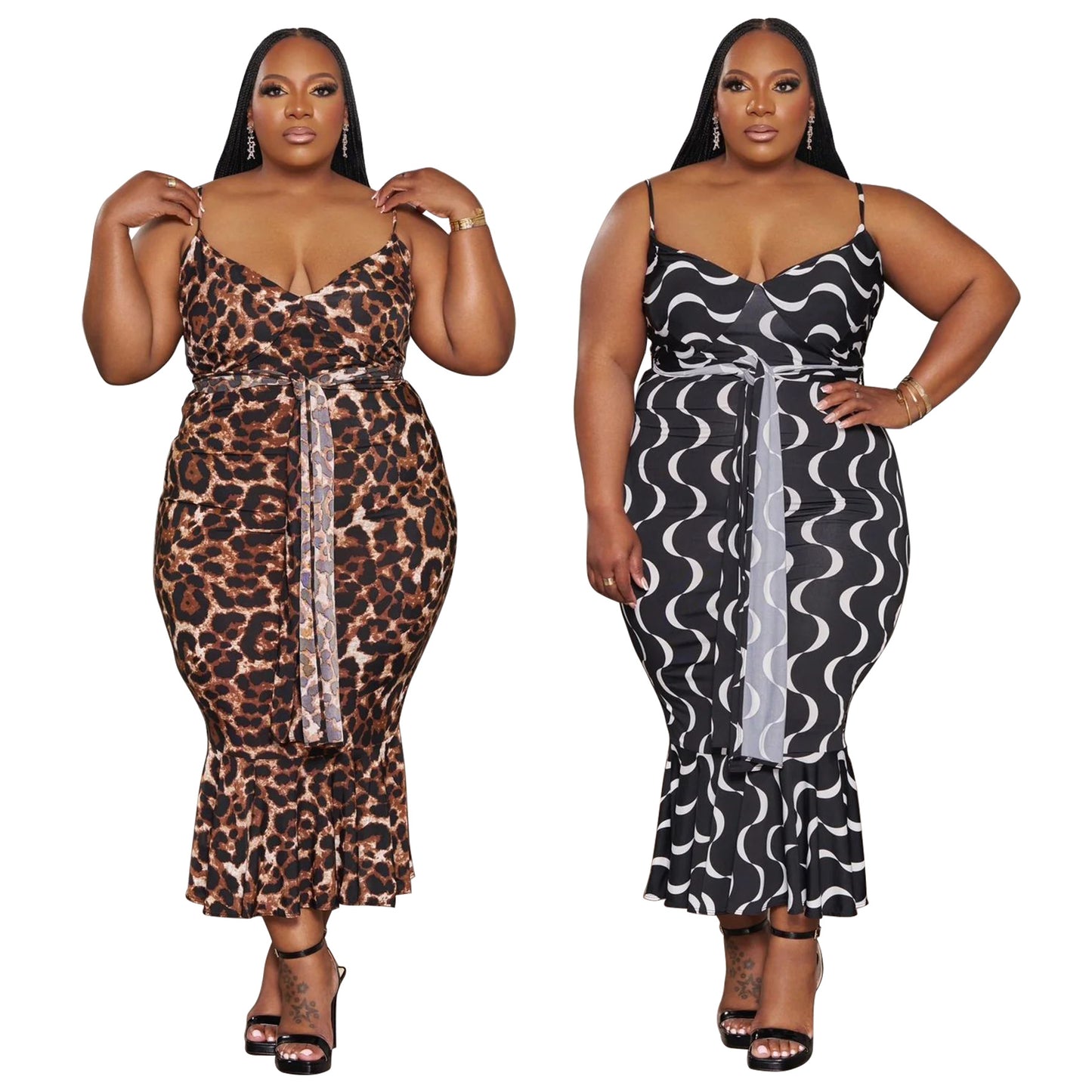 Fashionable Price-adjusted Lace-up Slim-fit Printed Dress
