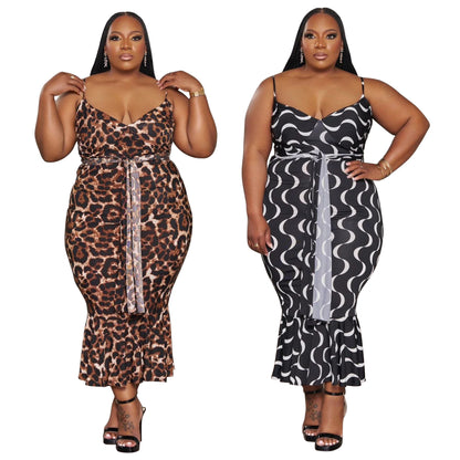 Fashionable Price-adjusted Lace-up Slim-fit Printed Dress