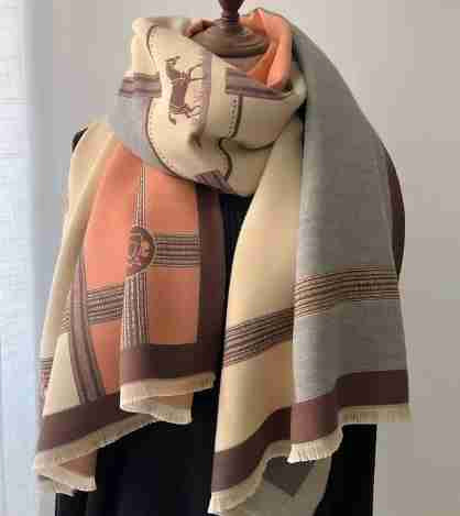 Winter Scarf Cashmere Shawl Women Color Blocked Horse Pattern Reversible Scarf With Tassel Pashmina Shawls And Wraps