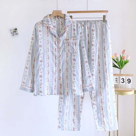 Japanese Sweet Ladies' Homewear Cotton Double-layer Gauze New Long-sleeved Trousers Two-piece Set