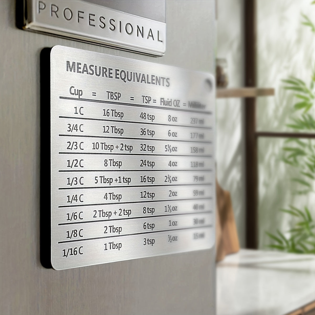 [1pc Magnetic Fridge Magnet Scale] 1pc Stainless Steel Fridge Magnet, With Magnetic Scale Plate, Common Unit Conversion Comparison Table 4.3in/3.3in