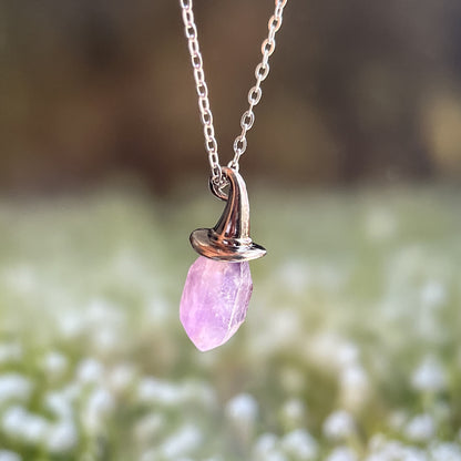 Retro Natural Amethyst Hexagonal Witch Hat Pendant Necklace