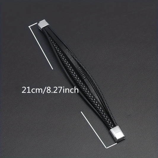 1pc Men's Hand-Woven Multi-Layer Leather Bracelet with Buckle Closure - Stylish Faux Leather Cuff, Durable & Versatile Accessory for Casual or Formal Wear