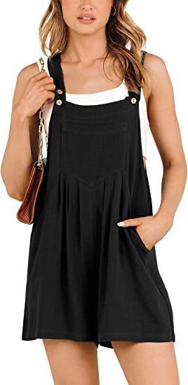 Women's Cotton Linen Short Overalls - Adjustable Strap Summer Jumpsuit Romper