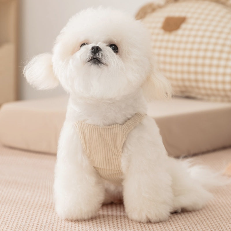 Puppy Clothes Fahion Solid-colour Corduroy Pet Vest For Teddy Dog Winter Casual Halter For Schnauzers Warm Clothing Pet Supplies