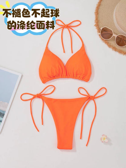 Solid Color Sexy Lace-up Hot Girl Temperament Women's Bikini Swimsuit
