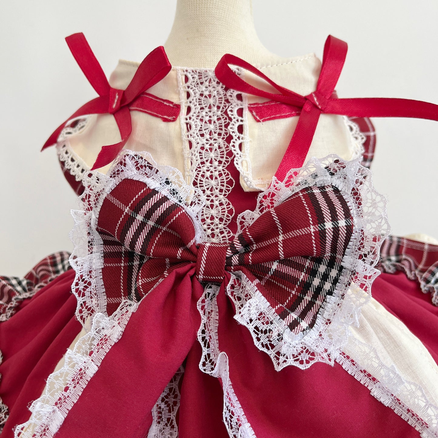 Princess Lolita Dress With Pet Bow Plaid Lace