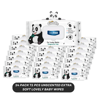 PANDA CUDDLE 72/864/1782pcs, Deep Fresh Extra Soft Unscented Baby Wipes, Alcohol-Free, pH Balanced, Hypoallergenic and Paraben-Free PACK OF 1/12 AND 24