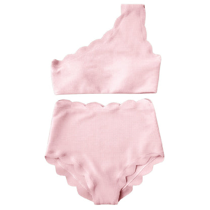 European And American-style Petal-patterned Sexy Off-shoulder High-waist Bikini