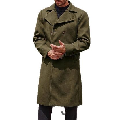 Premium Men's Double-Breasted Woolen Trench Coat - Classic Winter Overcoat