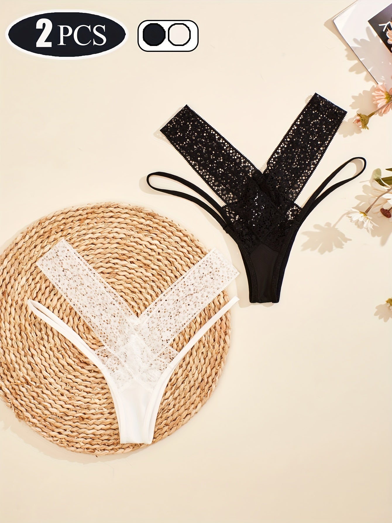 Strappy Lace Thong Panties, Floral Print Semi-Sheer High Waist Criss Cross Panties, Women's Lingerie & Underwear