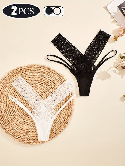 Strappy Lace Thong Panties, Floral Print Semi-Sheer High Waist Criss Cross Panties, Women's Lingerie & Underwear