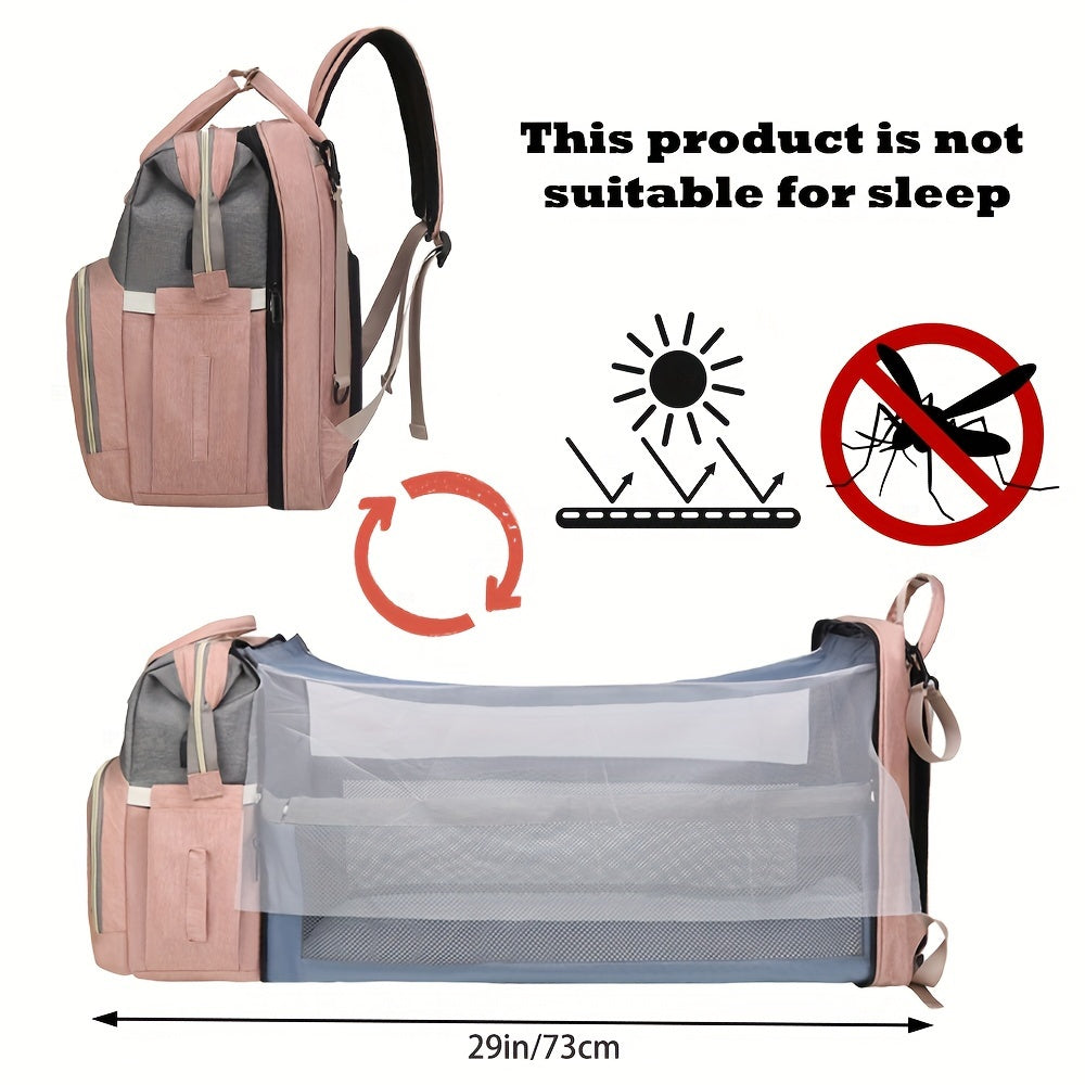 Moire Diaper Bag Backpack, Soft Shell, Multifunctional, Large Capacity, Travel Backpack with Changing Station, Sunshade, Breathable Mosquito Net, Zipper Closure, Mixed Color, Polyester Fiber, with Utility Pocket, for