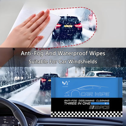 Safe Driving | Anti-Fog & Waterproof Car Wipes for Windshields, Mirrors, and Helmets - 3-in-1 Cleaning Formula for Fog Removal, Oil Film Removal, and Streak-Free Shine - Fit for All Vehicles