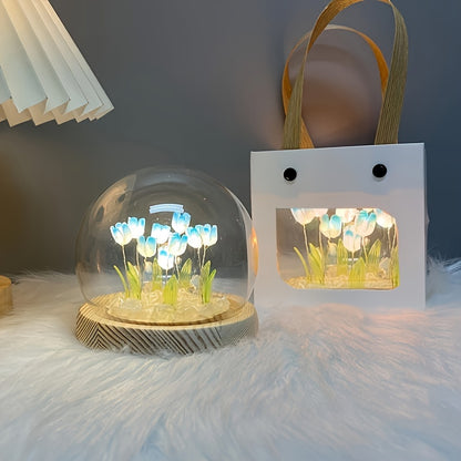 1pc Tulips Gifts For Women Flower Gifts For Her Gifts For Women Birthday Xmas Gift For Mom, Artificial Decor In Glass Dome With Led Light Night Light, Women Gifts For Her, Mom, Christmas Gift
