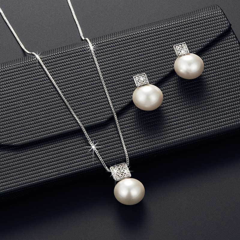 Versatile Square Pearl Earring Necklace Jewelry Set