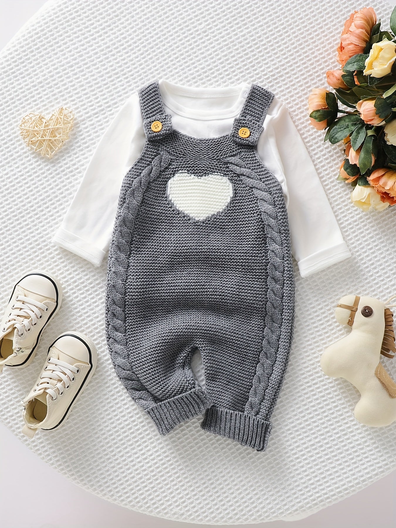 Baby Clothing Girl Baby Bodysuit Baby Love Jacquard Boys Knitted Bodysuit, Suitable For Indoor And Outdoor Wear