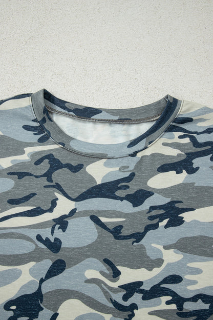 Women's Casual Loose-fit Crew-neck Camouflage Sports Short-sleeve
