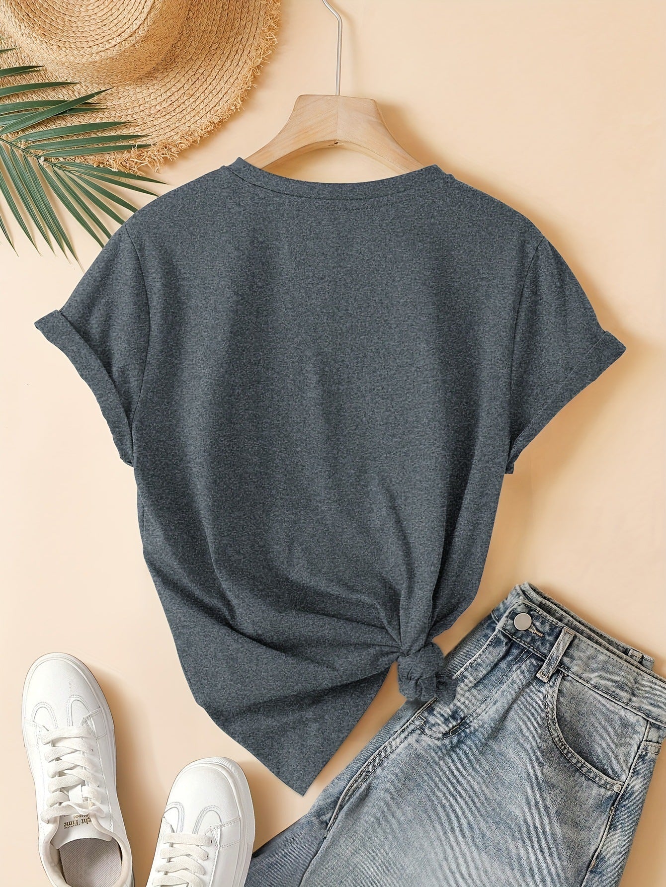 Three Heart Printing Summer Casual Sports Style Round Neck Women's Short Sleeve T-shirt