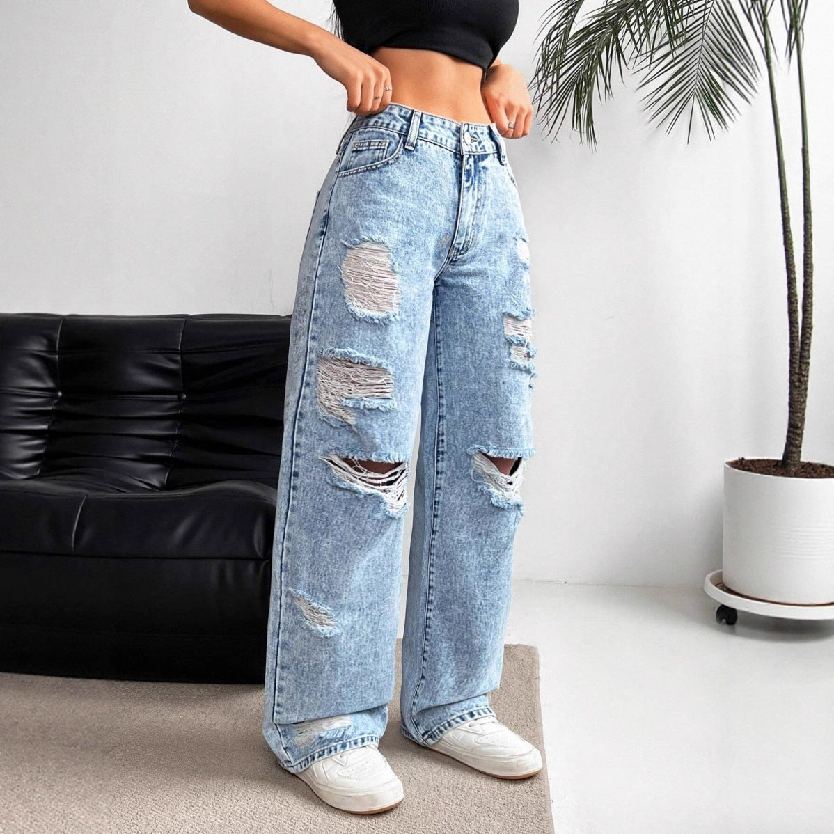 High-waisted Straight Versatile Slim-fit Women's Jeans
