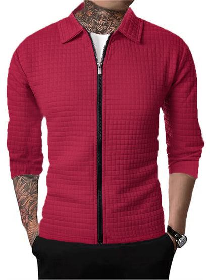 Men's Casual Long-sleeved Lapel Waffle Jacket Cardigan