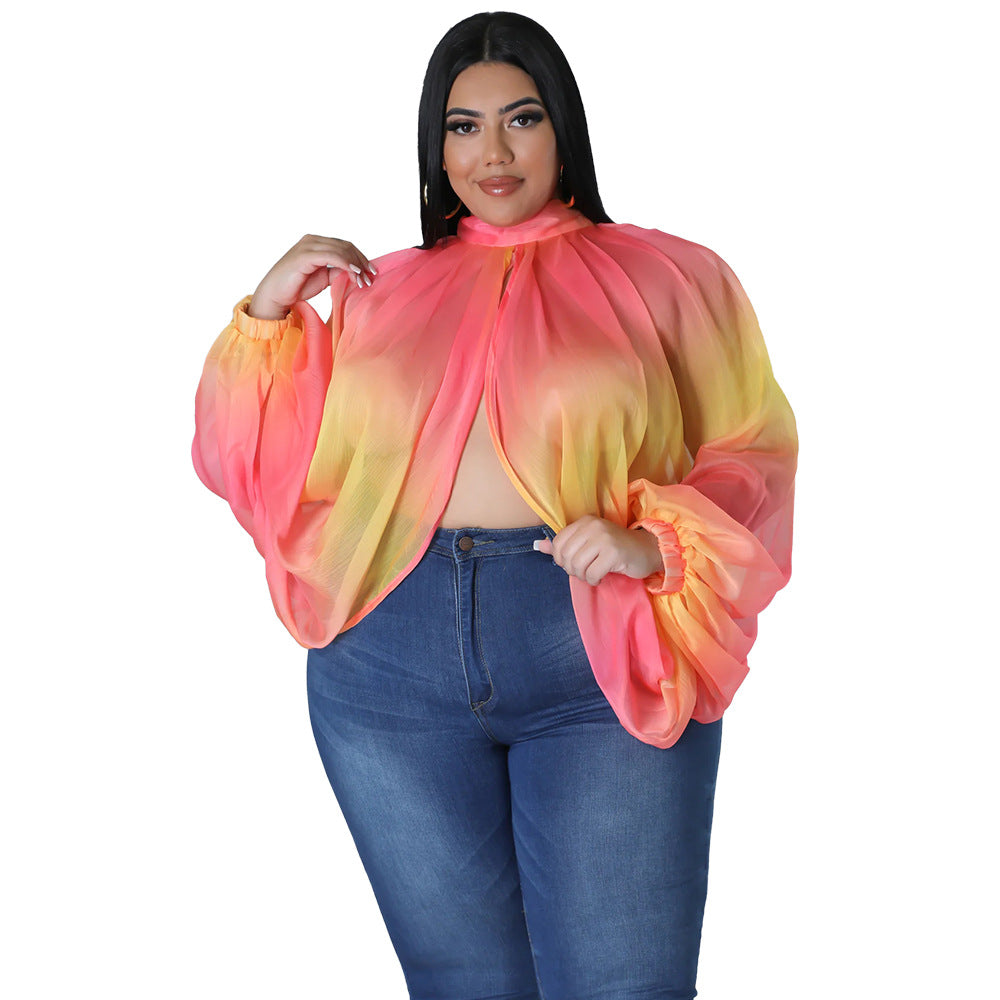 Women's Plus-Size Crew-Neck Chiffon Top With Tie-up Straps