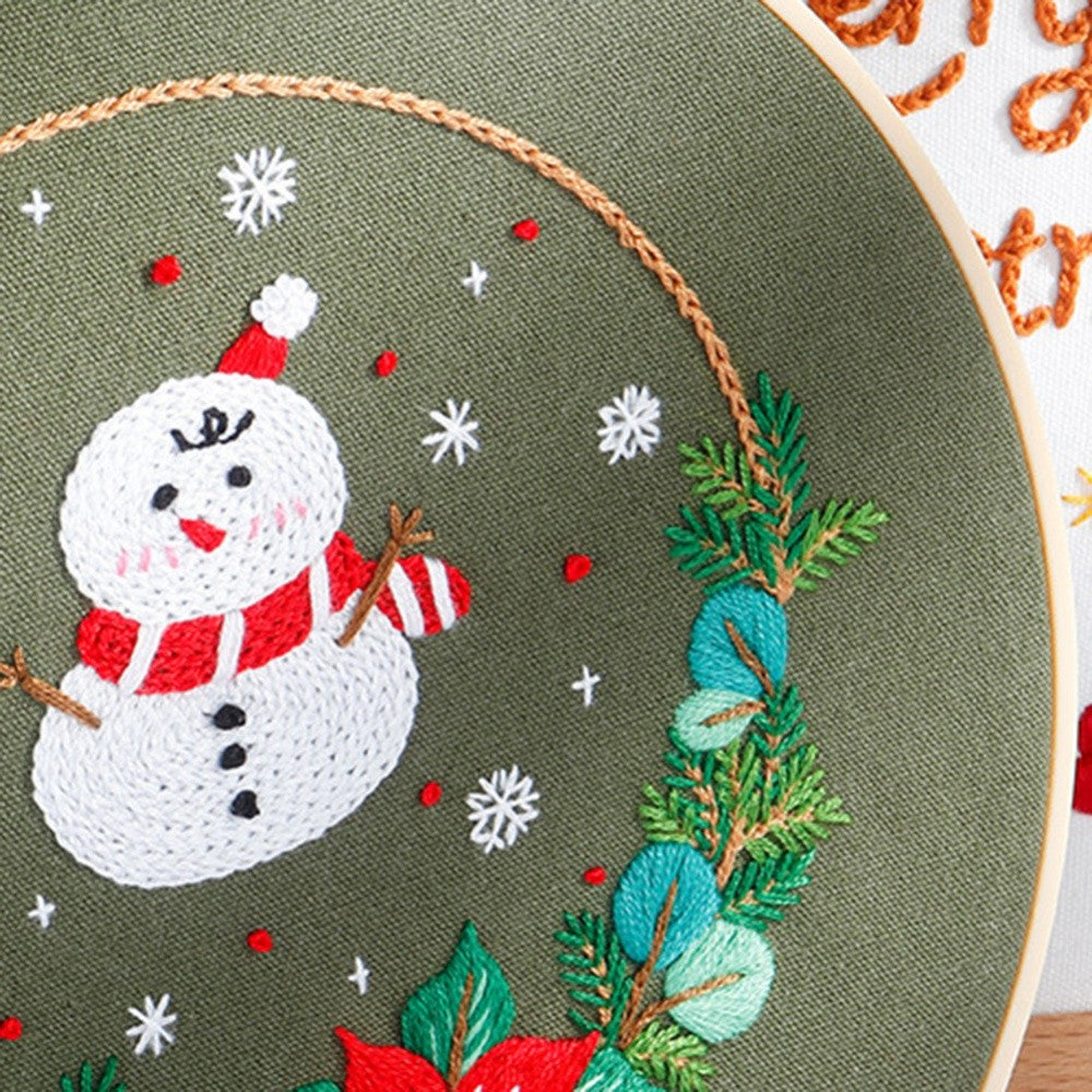 Christmas Day Gift Snowman Wreath Embroidery Material Package