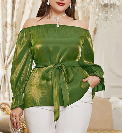 One-shoulder Middle Eastern Lace Blouse Long Sleeve