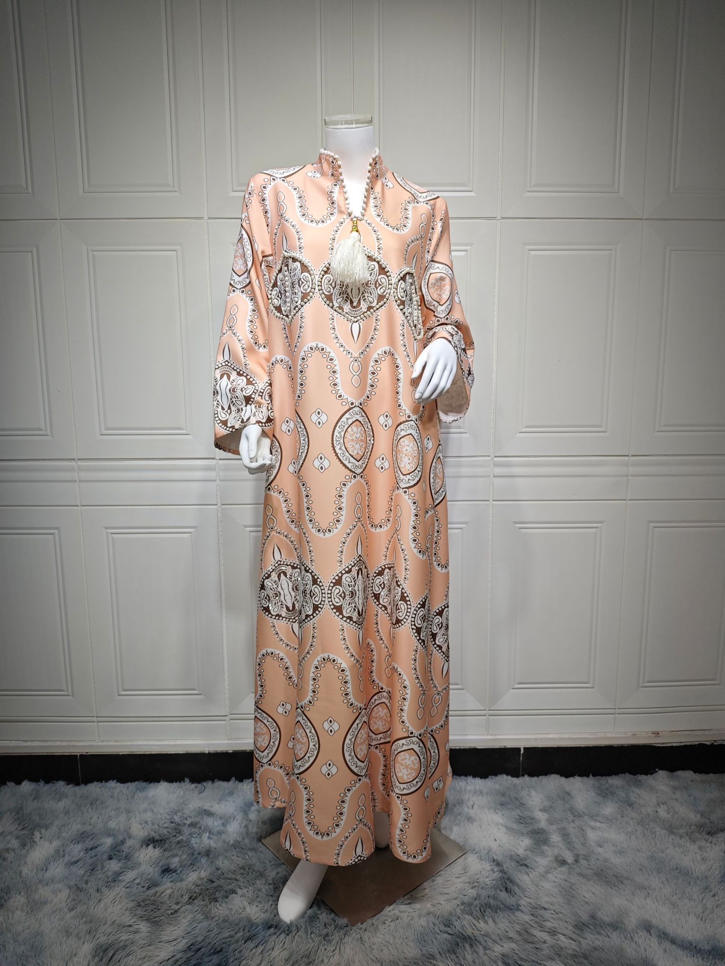 Printed Long-sleeved Robe Dress