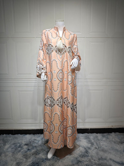 Printed Long-sleeved Robe Dress